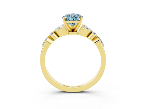 Yellow gold Pear Cut Aquamarine Solitaire Ring with Side Stones and Four-Prong Setting_15