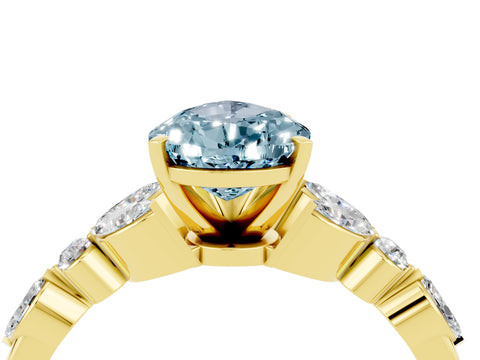 Yellow gold Pear Cut Aquamarine Solitaire Ring with Side Stones and Four-Prong Setting_16