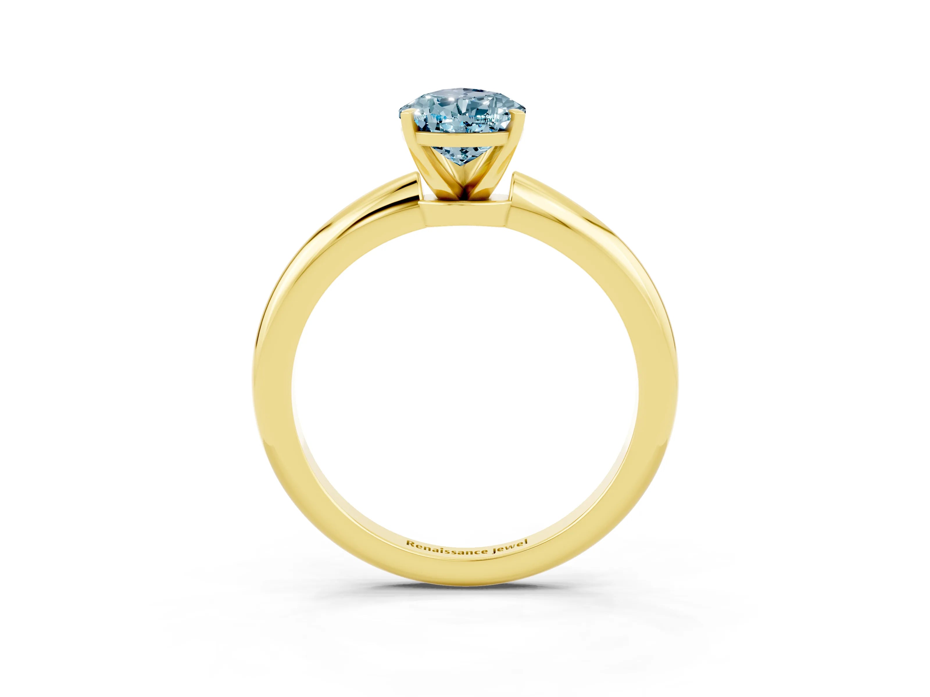 Yellow gold Pear Cut Aquamarine Solitaire Ring with Six-Prong Setting and Classic Band_3
