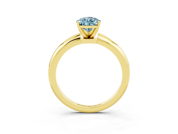 Yellow gold Pear Cut Aquamarine Solitaire Ring with Six-Prong Setting and Classic Band
