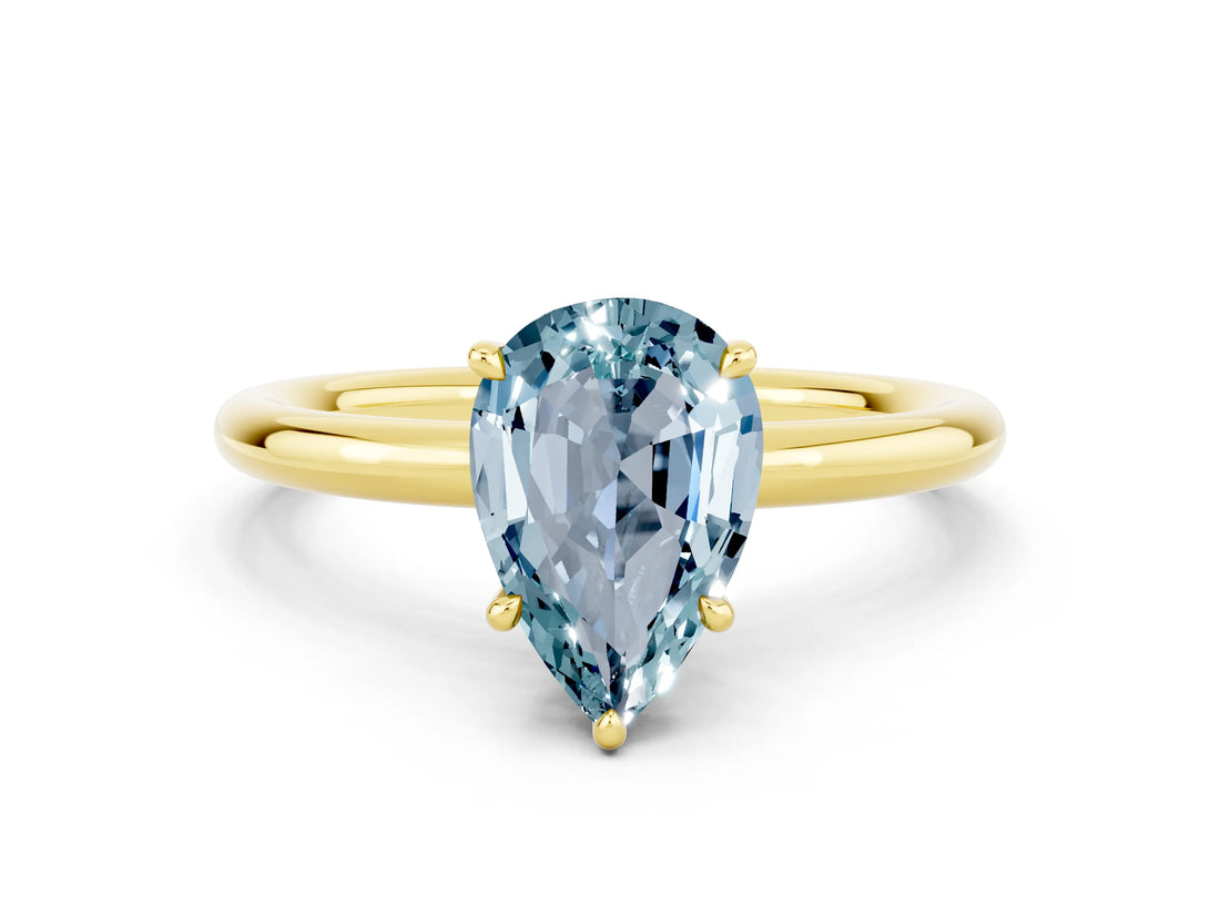 Yellow gold Pear Cut Aquamarine Solitaire Ring with Thin Band and Four-Prong Setting_12