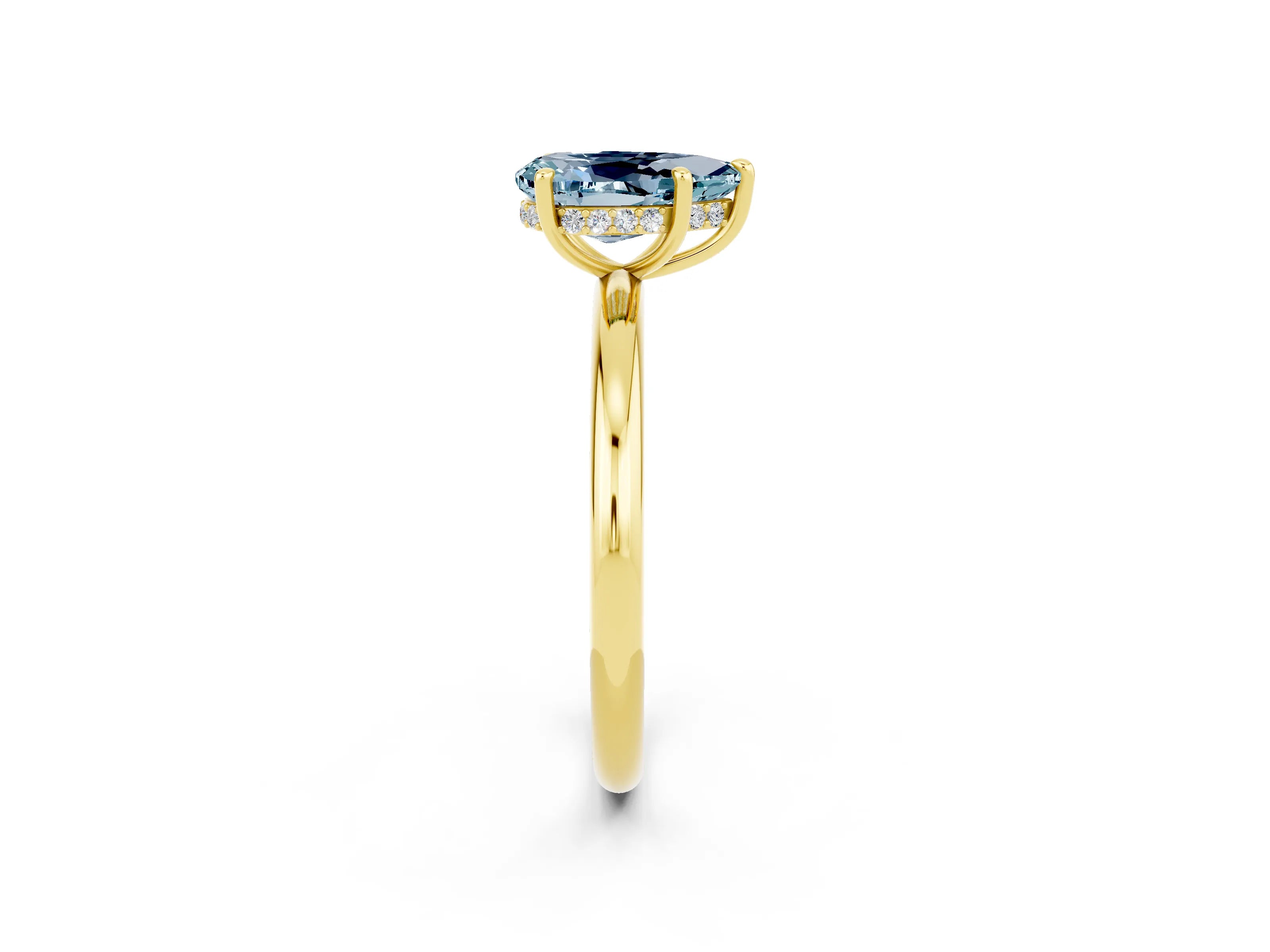 Yellow gold Pear Cut Aquamarine Solitaire Ring with Thin Band and Four-Prong Setting_14