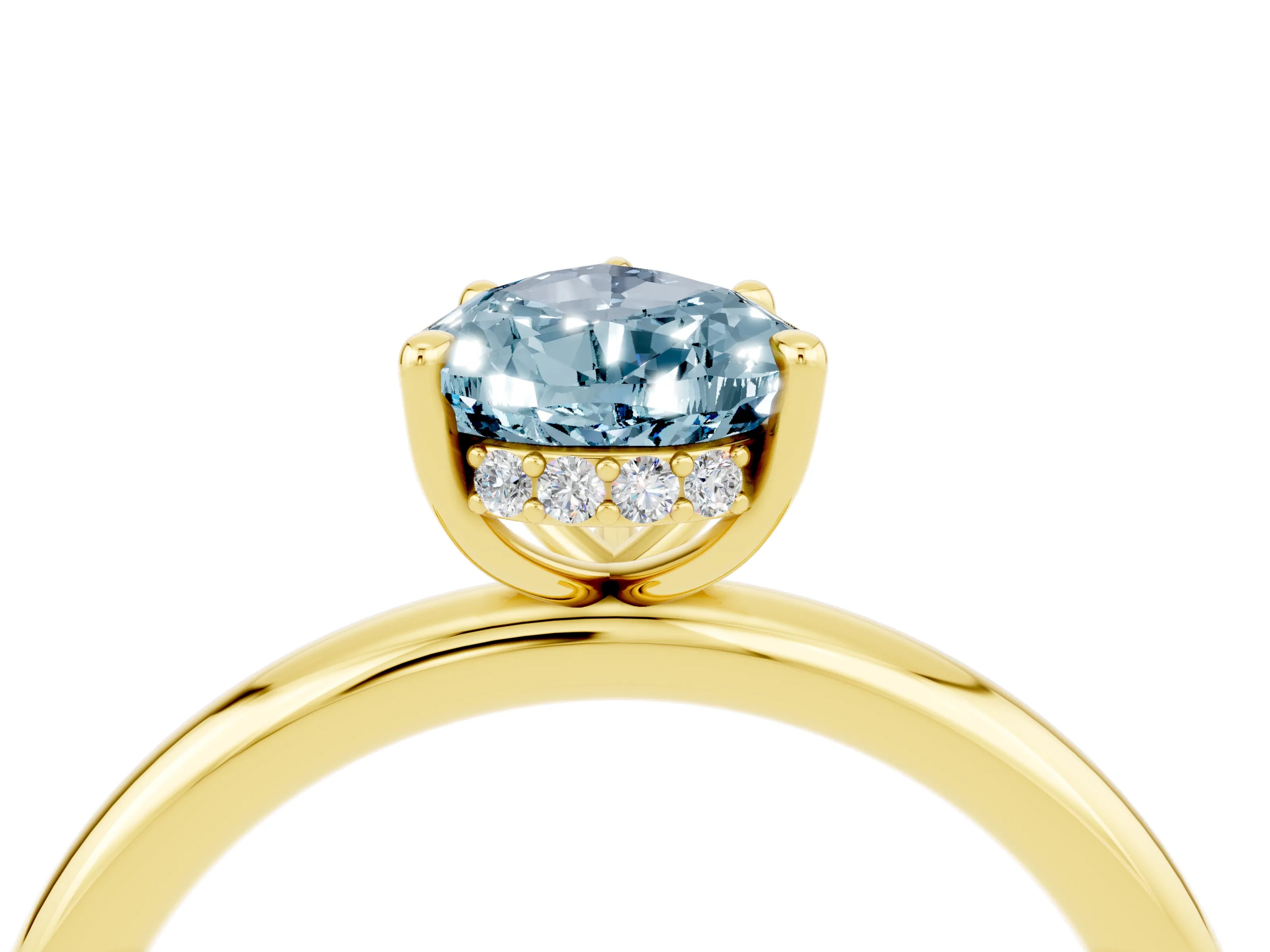 Yellow gold Pear Cut Aquamarine Solitaire Ring with Thin Band and Four-Prong Setting_16