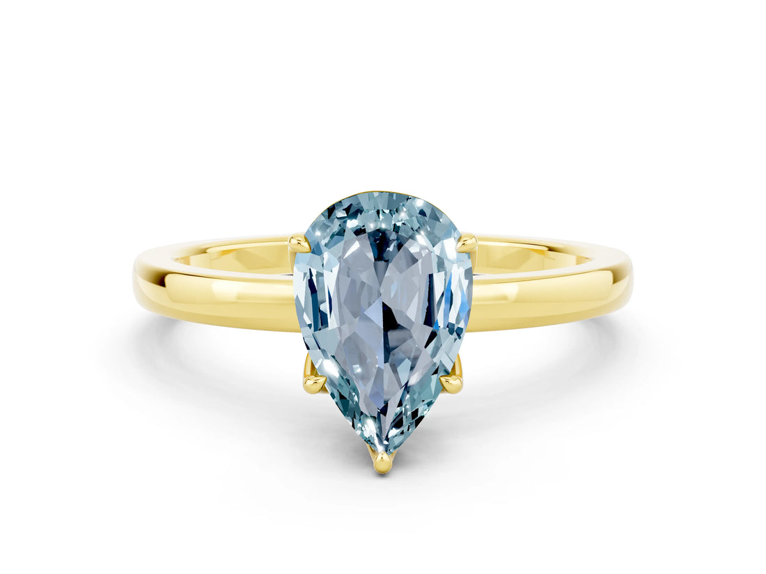 Yellow gold Pear Cut Aquamarine Solitaire Ring with Thin Band and Prong Setting_12