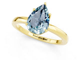Yellow gold Pear Cut Aquamarine Solitaire Ring with Thin Band and Prong Setting_13