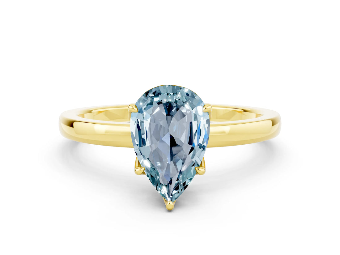 Yellow gold Pear Cut Aquamarine Solitaire Ring with Thin Band and Prong Setting_24