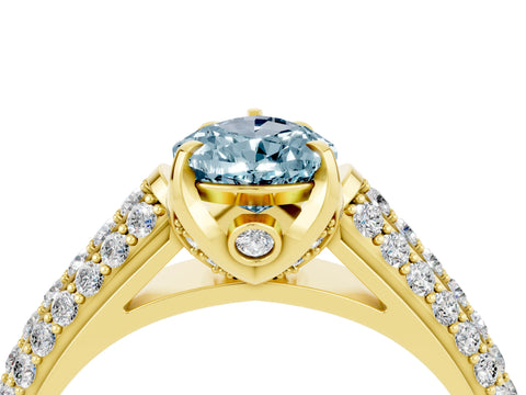 Yellow gold Pear Cut Aquamarine Solitaire Ring with Three-Row Pavé Band and Four-Prong Setting_16
