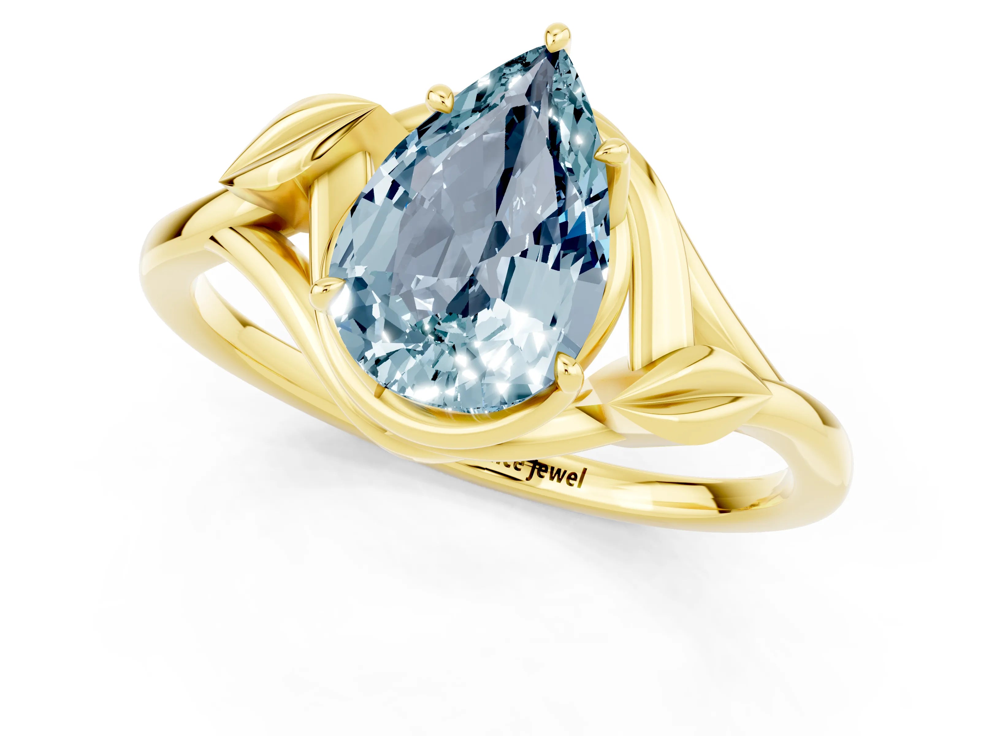 Yellow gold Pear Cut Aquamarine Solitaire Ring with Twist Band and Four-Prong Setting_25