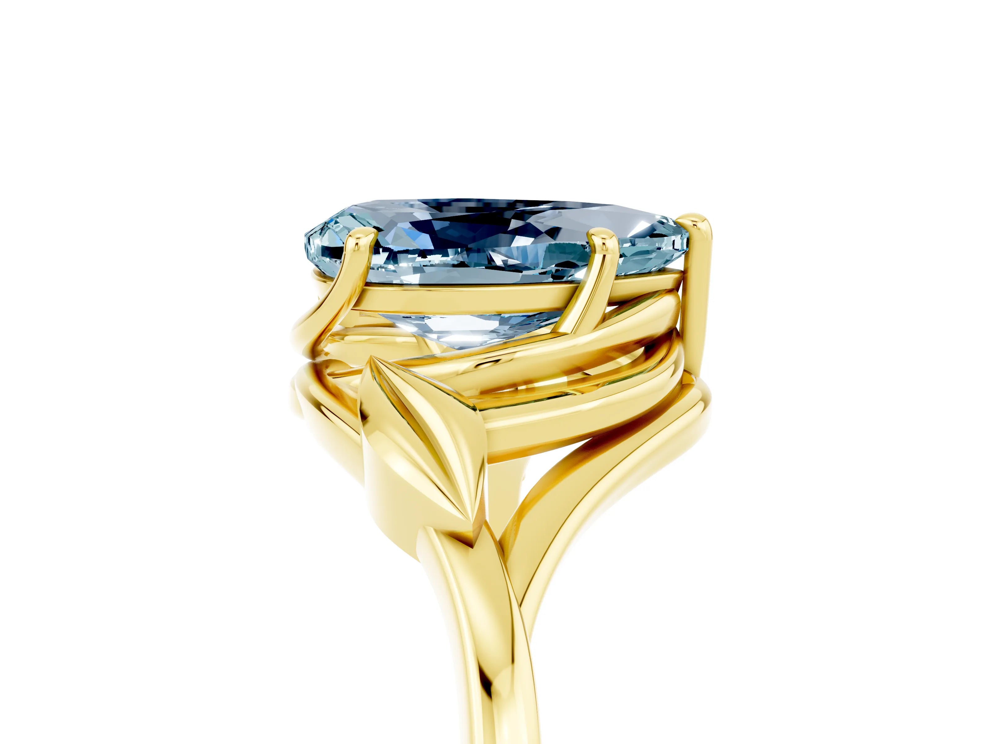 Yellow gold Pear Cut Aquamarine Solitaire Ring with Twist Band and Four-Prong Setting_29