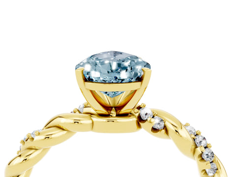 Yellow gold Pear Cut Aquamarine Solitaire Ring with Twisted Band and Pavé Accents_4