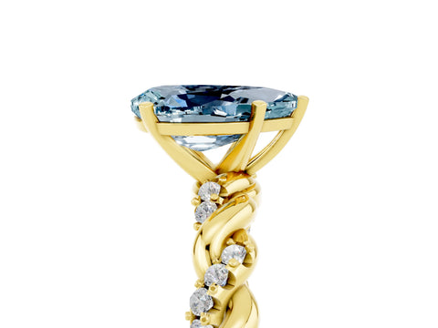 Yellow gold Pear Cut Aquamarine Solitaire Ring with Twisted Band and Pavé Accents_5