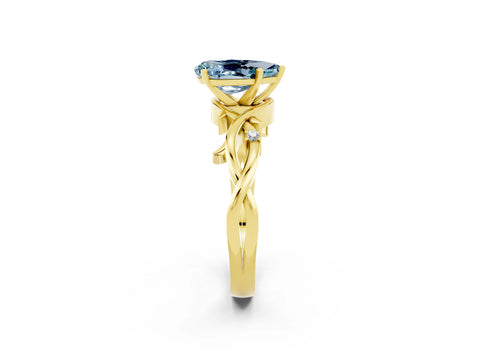 Yellow gold Pear Cut Aquamarine Solitaire Ring with Twisted Band and Prong Setting_2