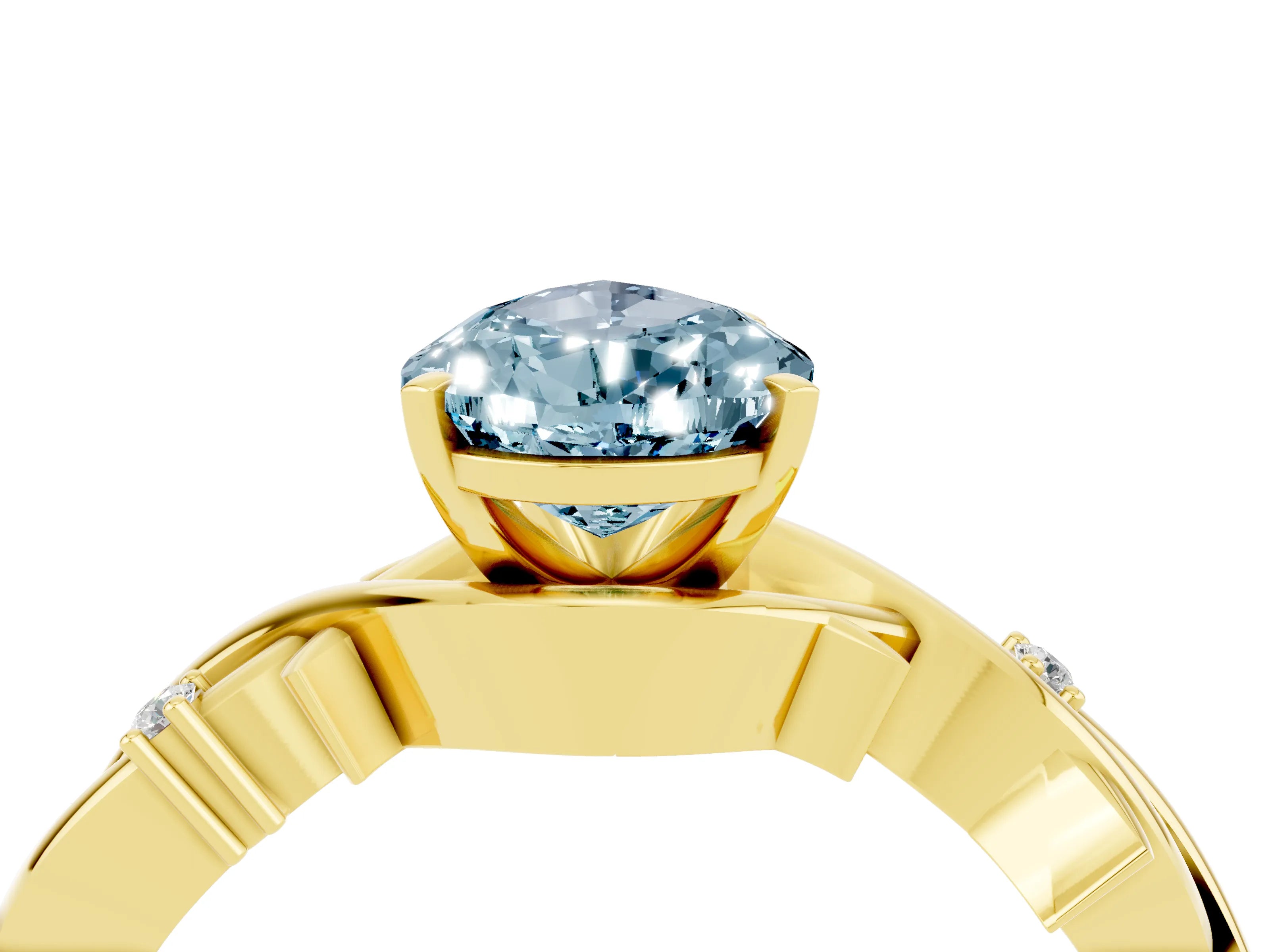 Yellow gold Pear Cut Aquamarine Solitaire Ring with Twisted Band and Prong Setting_4