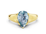 Yellow gold Pear Cut Aquamarine Solitaire Ring with Wide Band and Prong Setting