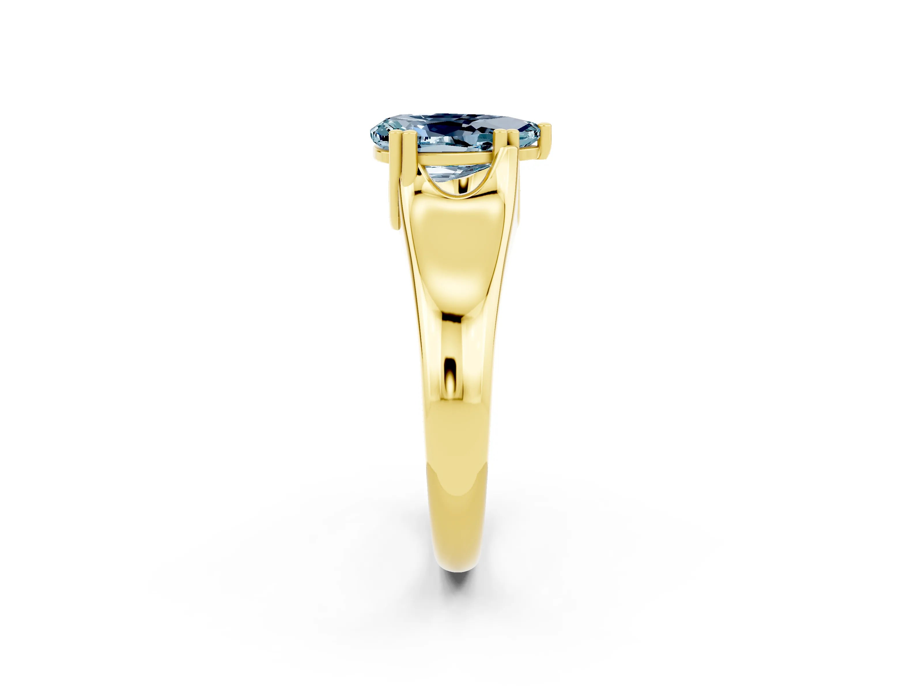 Yellow gold Pear Cut Aquamarine Solitaire Ring with Wide Band and Prong Setting_2