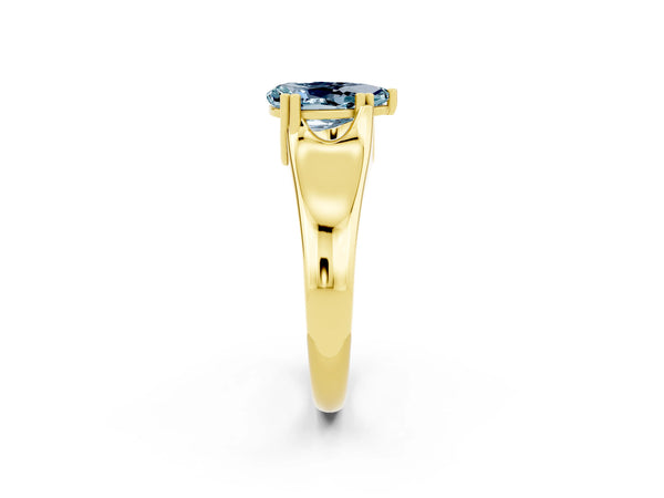 Yellow gold Pear Cut Aquamarine Solitaire Ring with Wide Band and Prong Setting