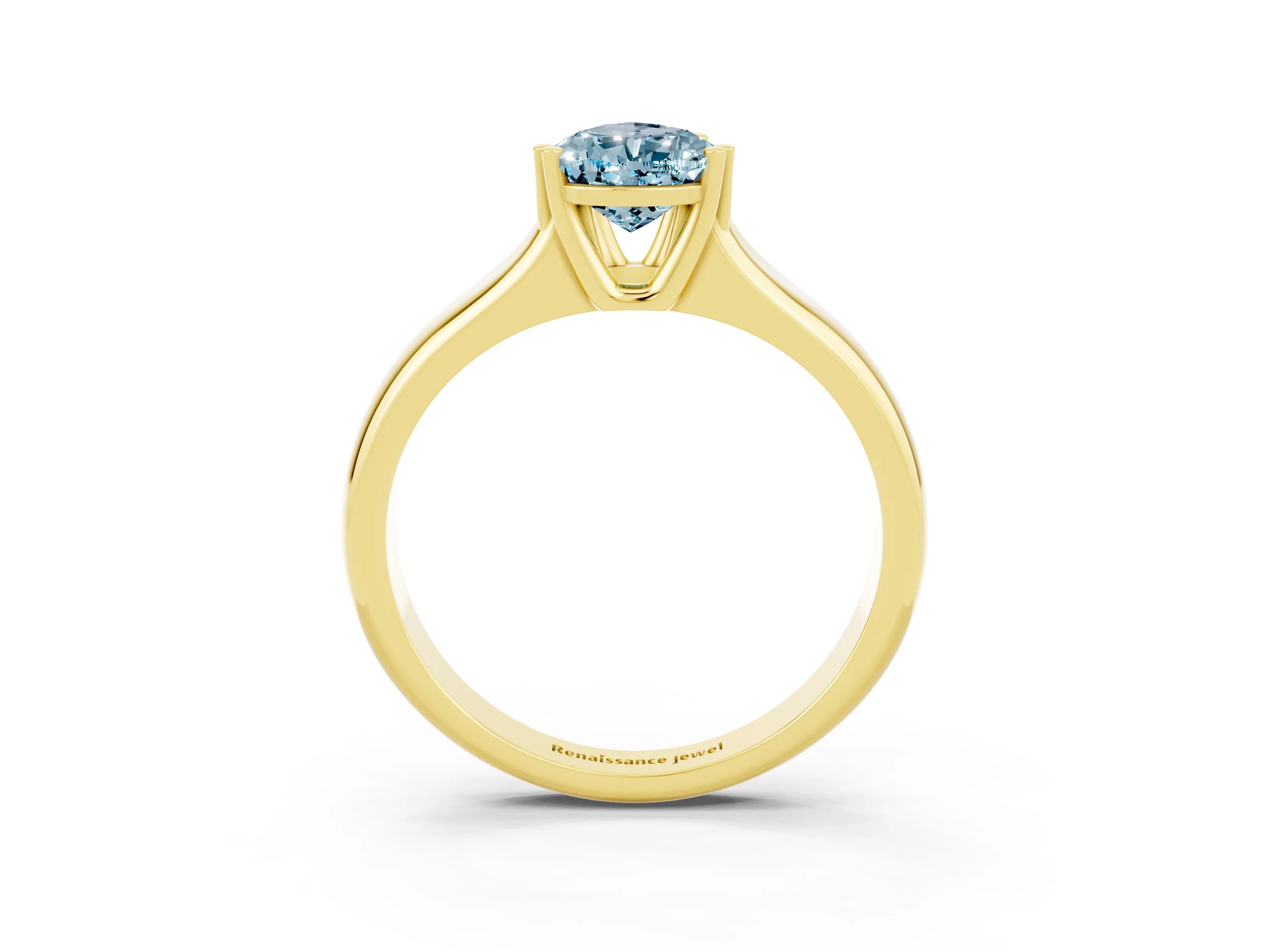 Yellow gold Pear Cut Aquamarine Solitaire Ring with Wide Band and Prong Setting_3
