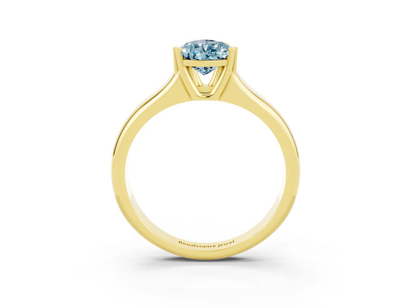 Yellow gold Pear Cut Aquamarine Solitaire Ring with Wide Band and Prong Setting