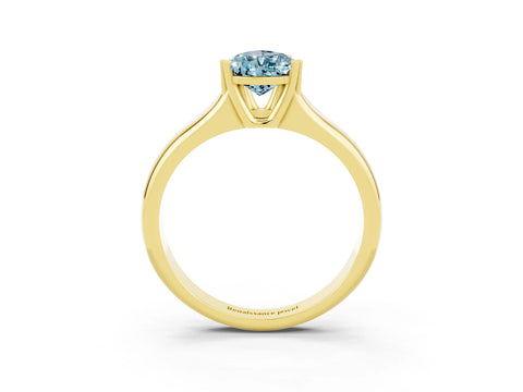 Yellow gold Pear Cut Aquamarine Solitaire Ring with Wide Band and Prong Setting_3