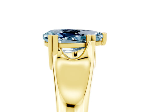 Yellow gold Pear Cut Aquamarine Solitaire Ring with Wide Band and Prong Setting_5