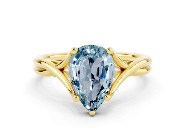Yellow gold Pear Cut Aquamarine Solitaire Twist Band Prong Setting Ring