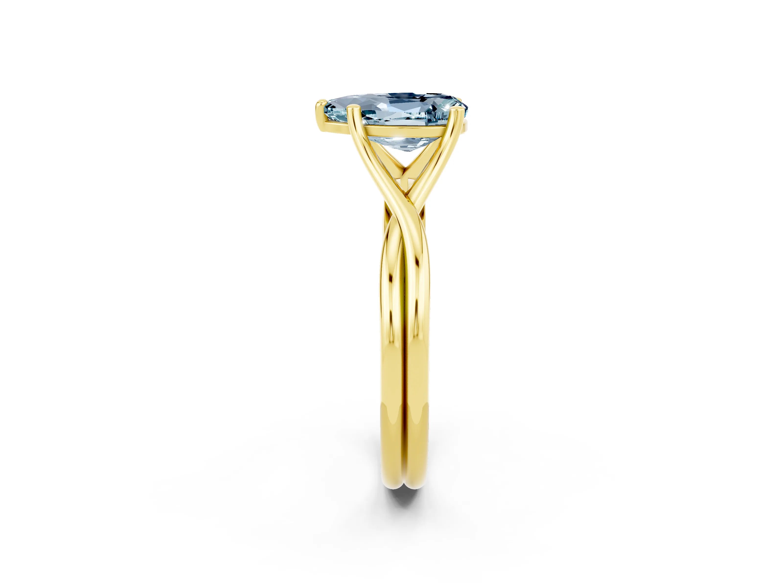 Yellow gold Pear Cut Aquamarine Solitaire Twist Band Prong Setting Ring_61