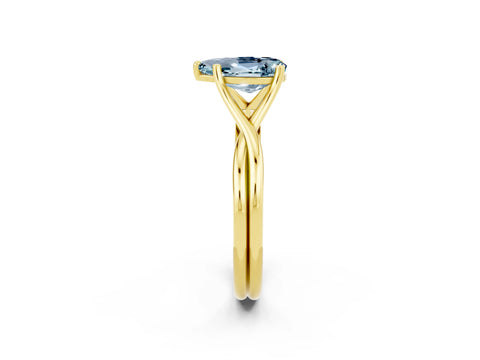 Yellow gold Pear Cut Aquamarine Solitaire Twist Band Prong Setting Ring_61
