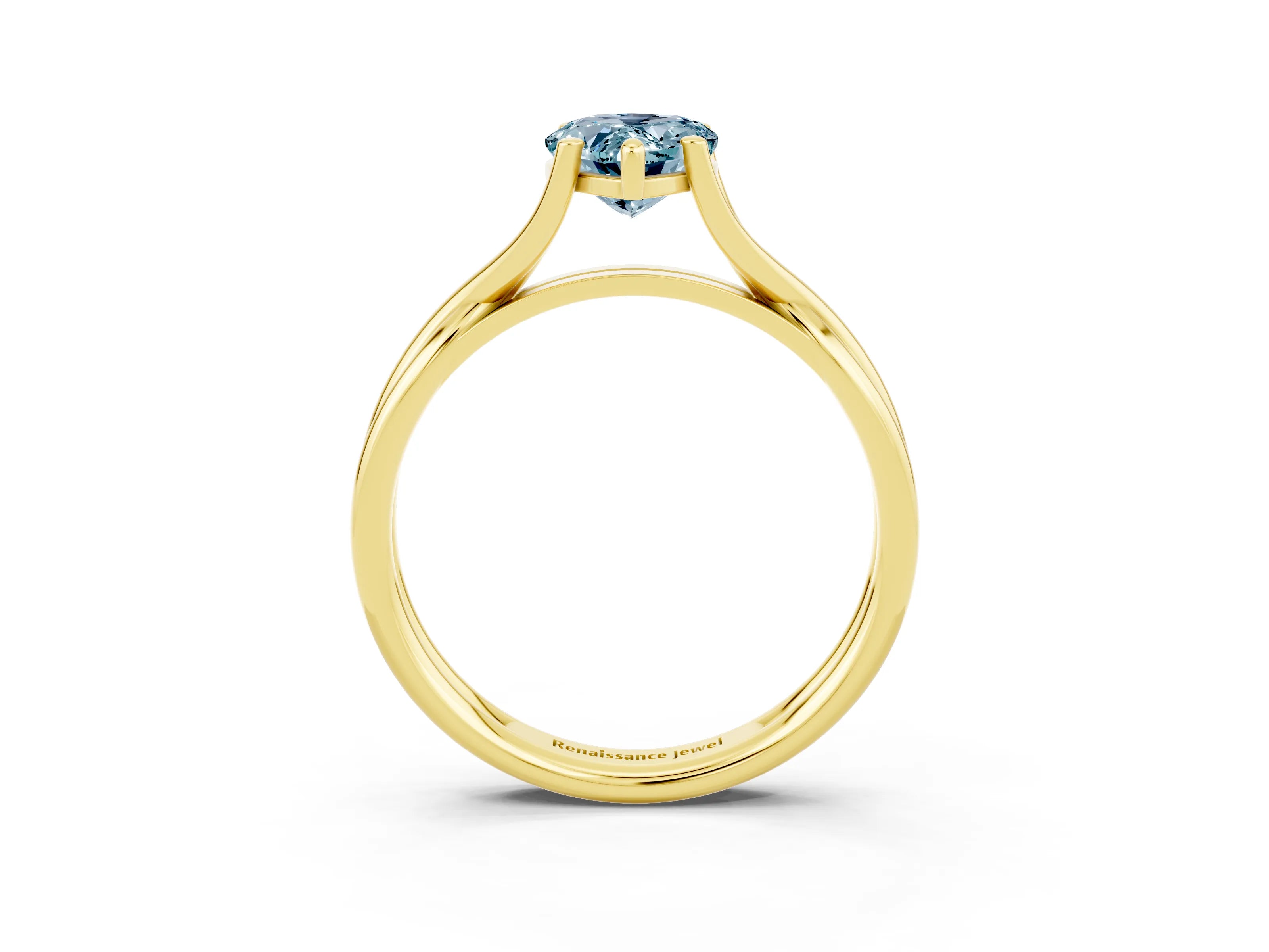 Yellow gold Pear Cut Aquamarine Solitaire Twist Band Prong Setting Ring_62