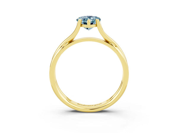 Yellow gold Pear Cut Aquamarine Solitaire Twist Band Prong Setting Ring