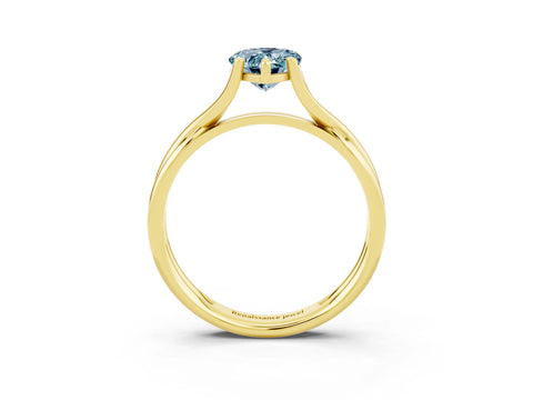 Yellow gold Pear Cut Aquamarine Solitaire Twist Band Prong Setting Ring_62