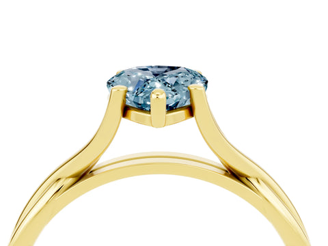 Yellow gold Pear Cut Aquamarine Solitaire Twist Band Prong Setting Ring_63