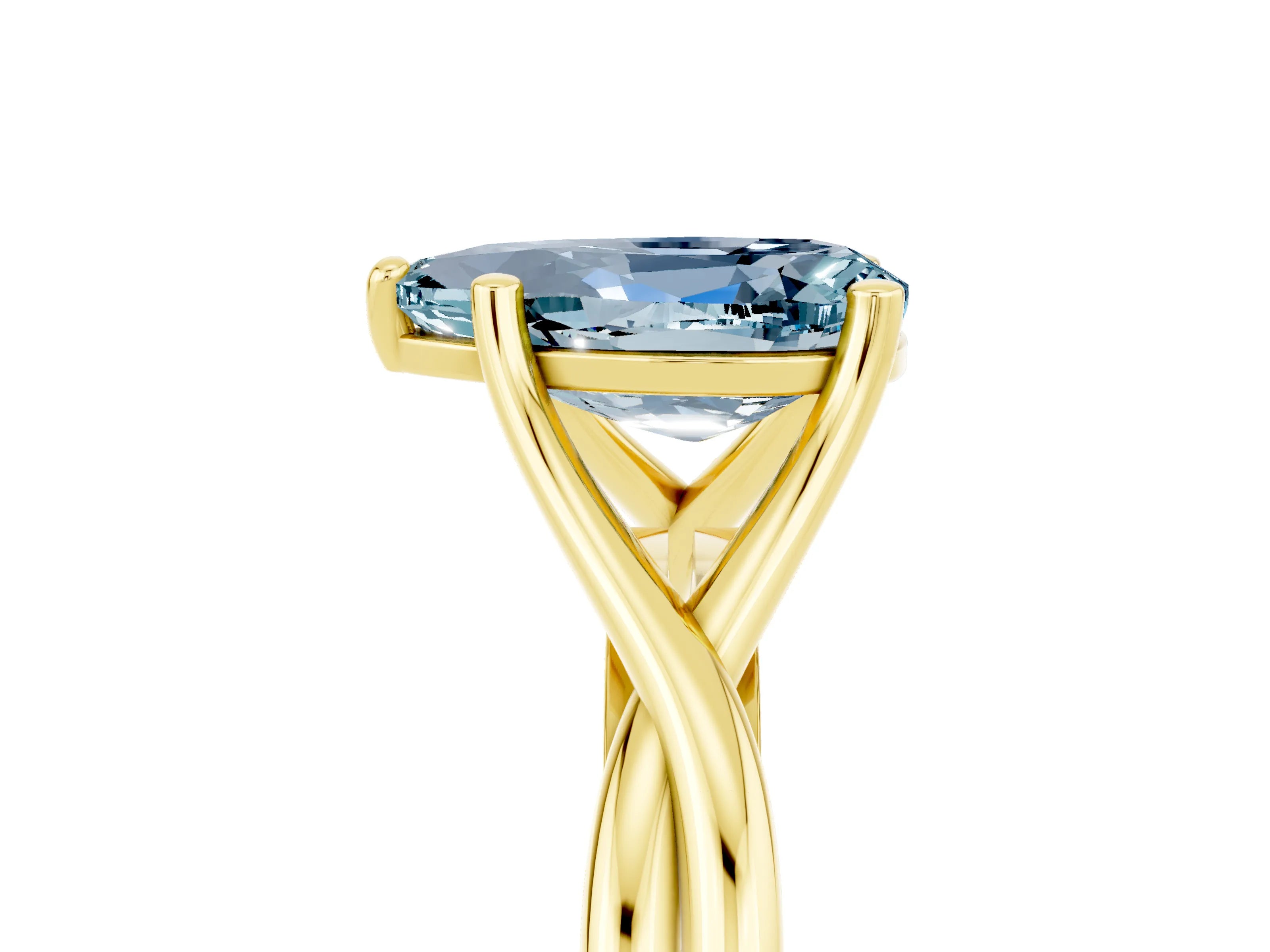 Yellow gold Pear Cut Aquamarine Solitaire Twist Band Prong Setting Ring_64