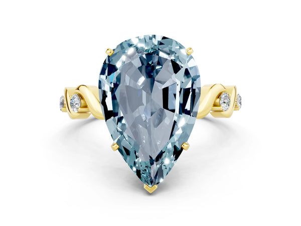 Yellow gold Pear Cut Aquamarine Solitaire Twisted Band with Round  Accents and Prong Setting