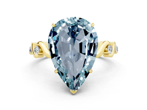 Yellow gold Pear Cut Aquamarine Solitaire Twisted Band with Round  Accents and Prong Setting_12