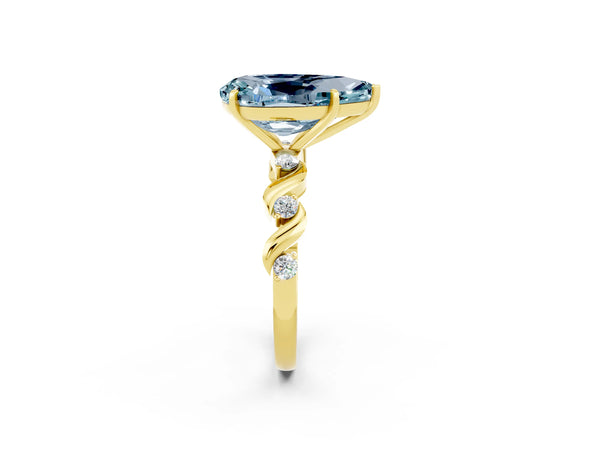 Yellow gold Pear Cut Aquamarine Solitaire Twisted Band with Round  Accents and Prong Setting