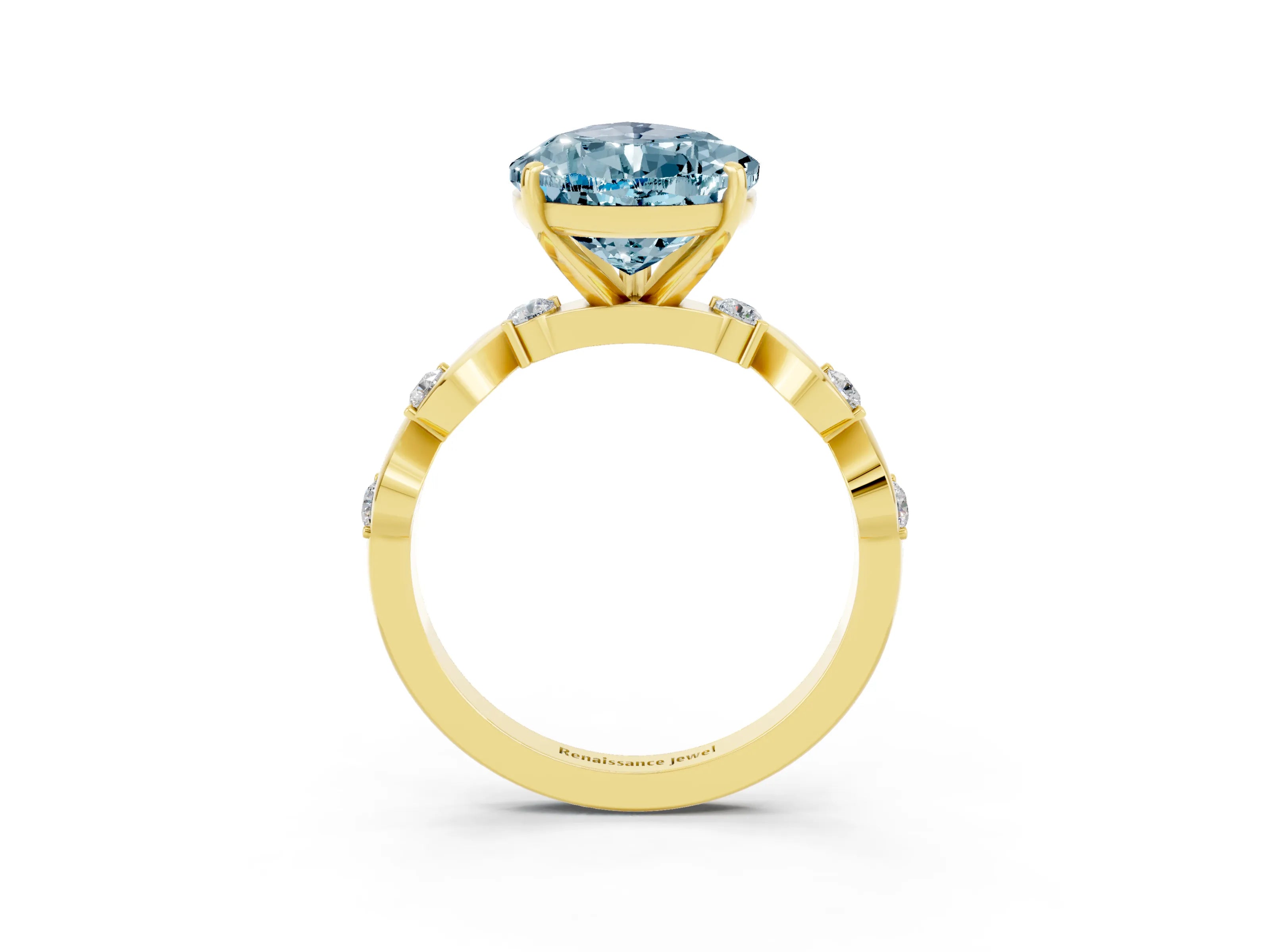 Yellow gold Pear Cut Aquamarine Solitaire Twisted Band with Round  Accents and Prong Setting_15