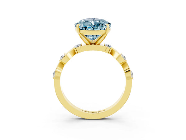 Yellow gold Pear Cut Aquamarine Solitaire Twisted Band with Round  Accents and Prong Setting