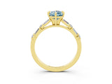 Yellow gold Pear Cut Aquamarine Solitaire with Side Baguettes and Channel Set Band_3