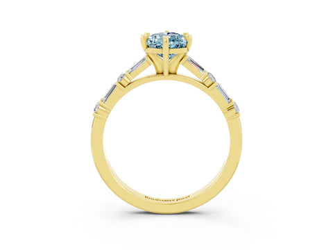 Yellow gold Pear Cut Aquamarine Solitaire with Side Baguettes and Channel Set Band_3