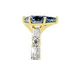 Yellow gold Pear Cut Aquamarine Solitaire with Side Baguettes and Channel Set Band_5