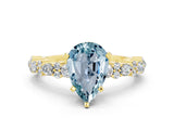 Yellow gold Pear Cut Aquamarine Solitaire with Side Stones, Pave Band, Four-Prong Setting_24