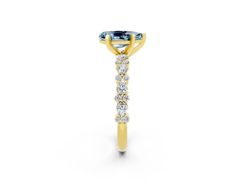 Yellow gold Pear Cut Aquamarine Solitaire with Side Stones, Pave Band, Four-Prong Setting_26