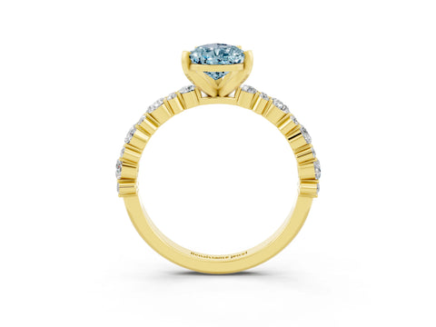 Yellow gold Pear Cut Aquamarine Solitaire with Side Stones, Pave Band, Four-Prong Setting_27