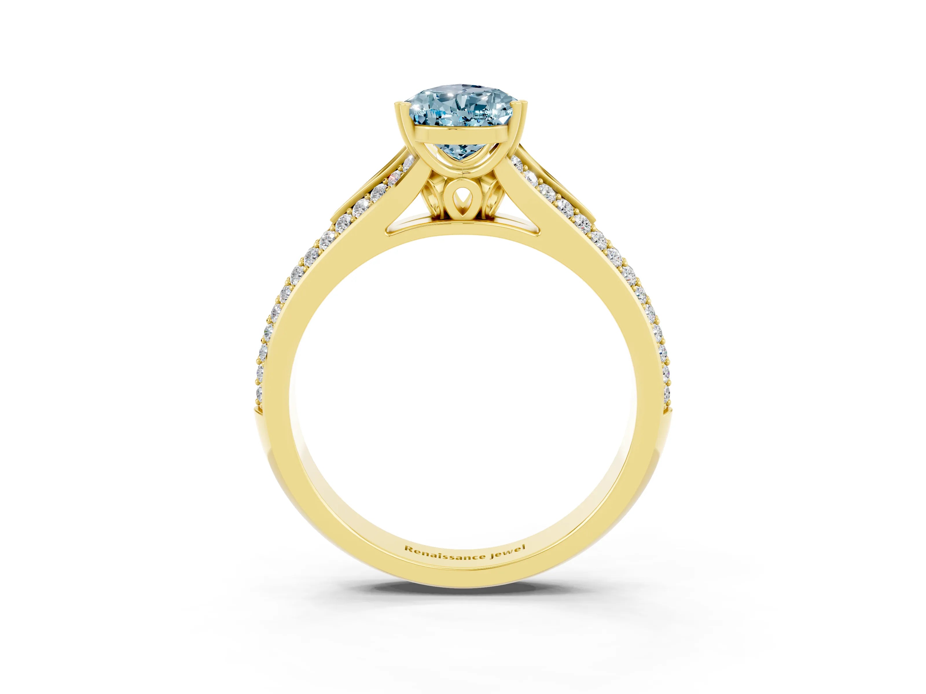 Yellow gold Pear Cut Aquamarine Split Shank Engagement Ring with Pavé Band_3