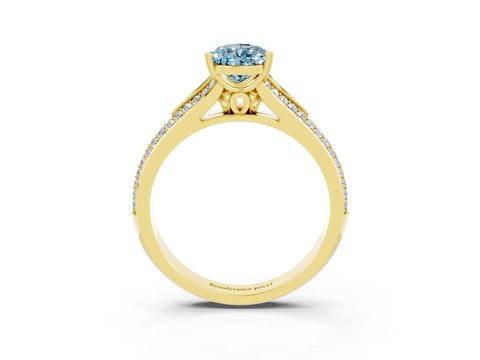 Yellow gold Pear Cut Aquamarine Split Shank Engagement Ring with Pavé Band_3