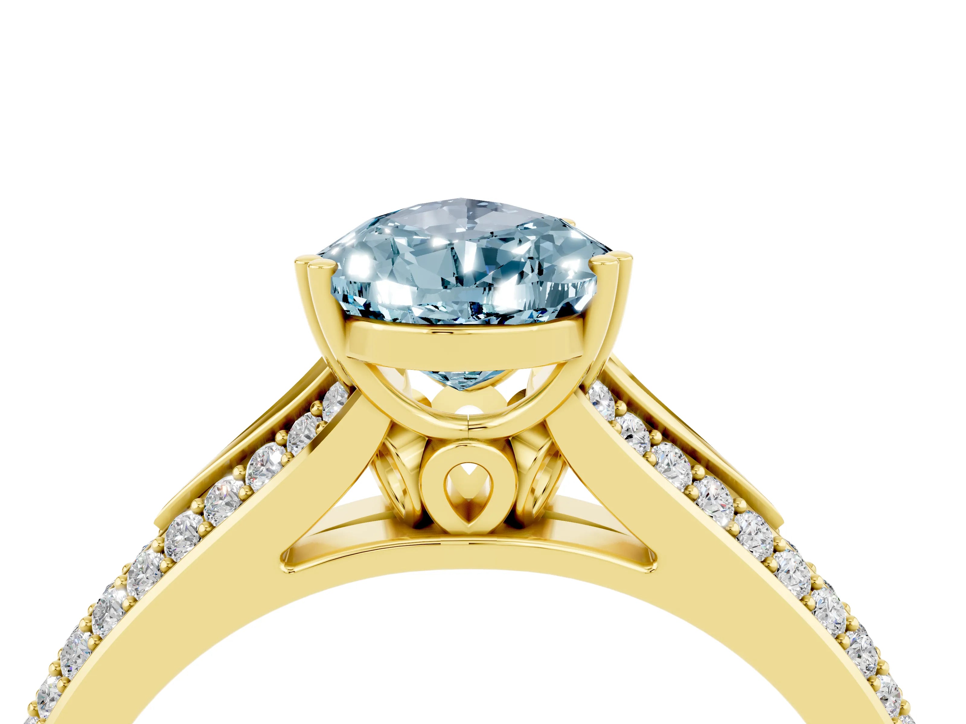 Yellow gold Pear Cut Aquamarine Split Shank Engagement Ring with Pavé Band_4