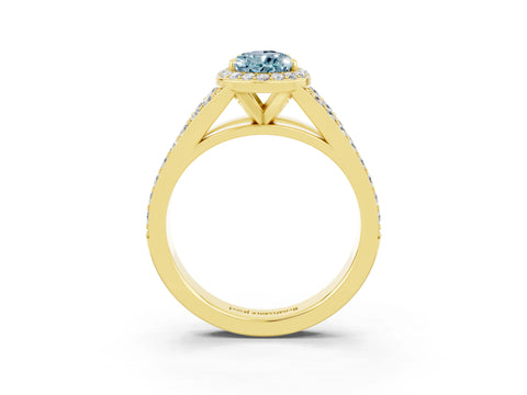 Yellow gold Pear Cut Aquamarine Split Shank Halo Ring with Four-Prong Setting_15
