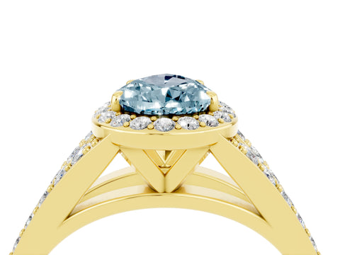Yellow gold Pear Cut Aquamarine Split Shank Halo Ring with Four-Prong Setting_16