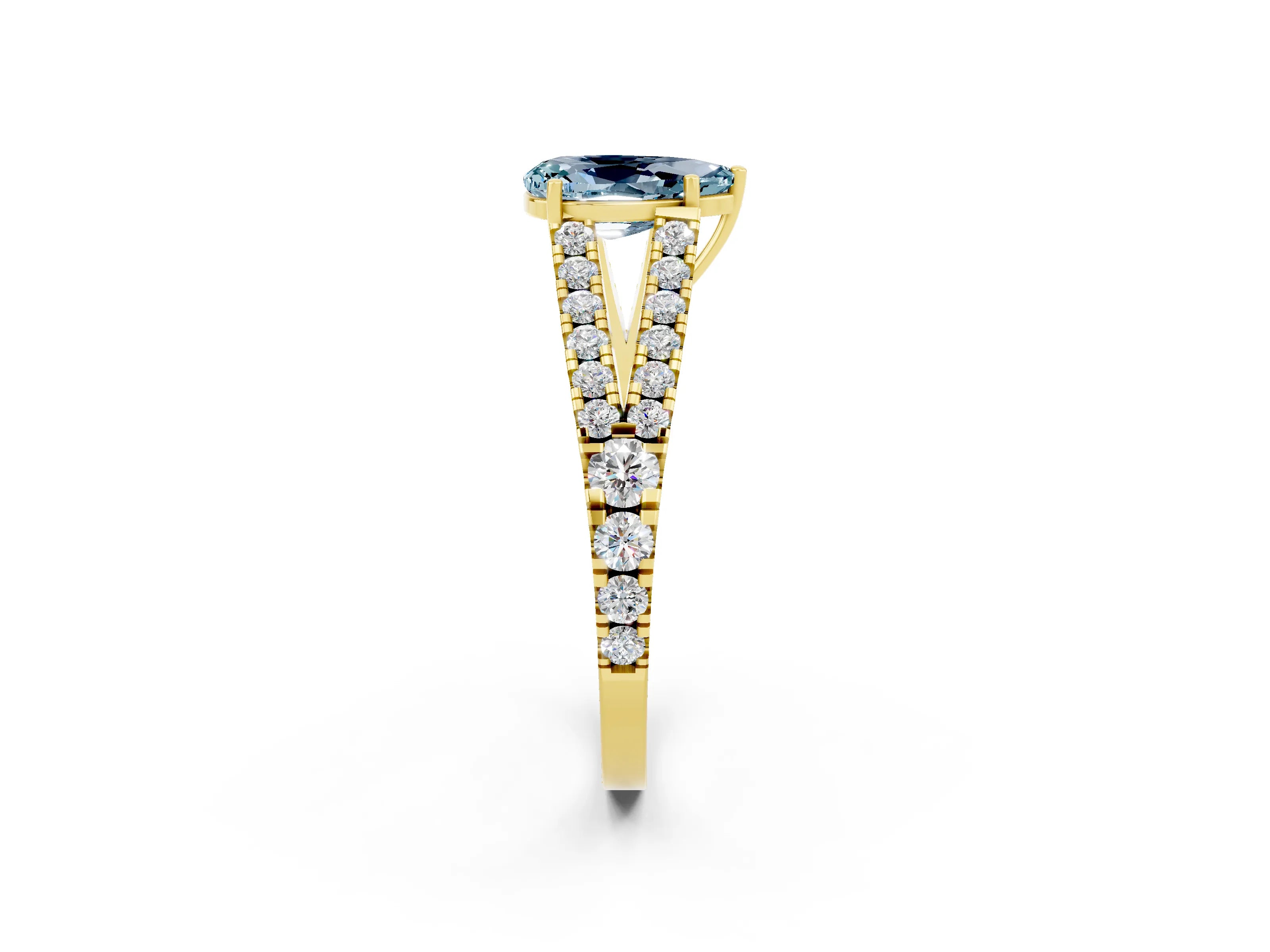 Yellow gold Pear Cut Aquamarine Split Shank Pavé Engagement Ring with Four-Prong Setting_14