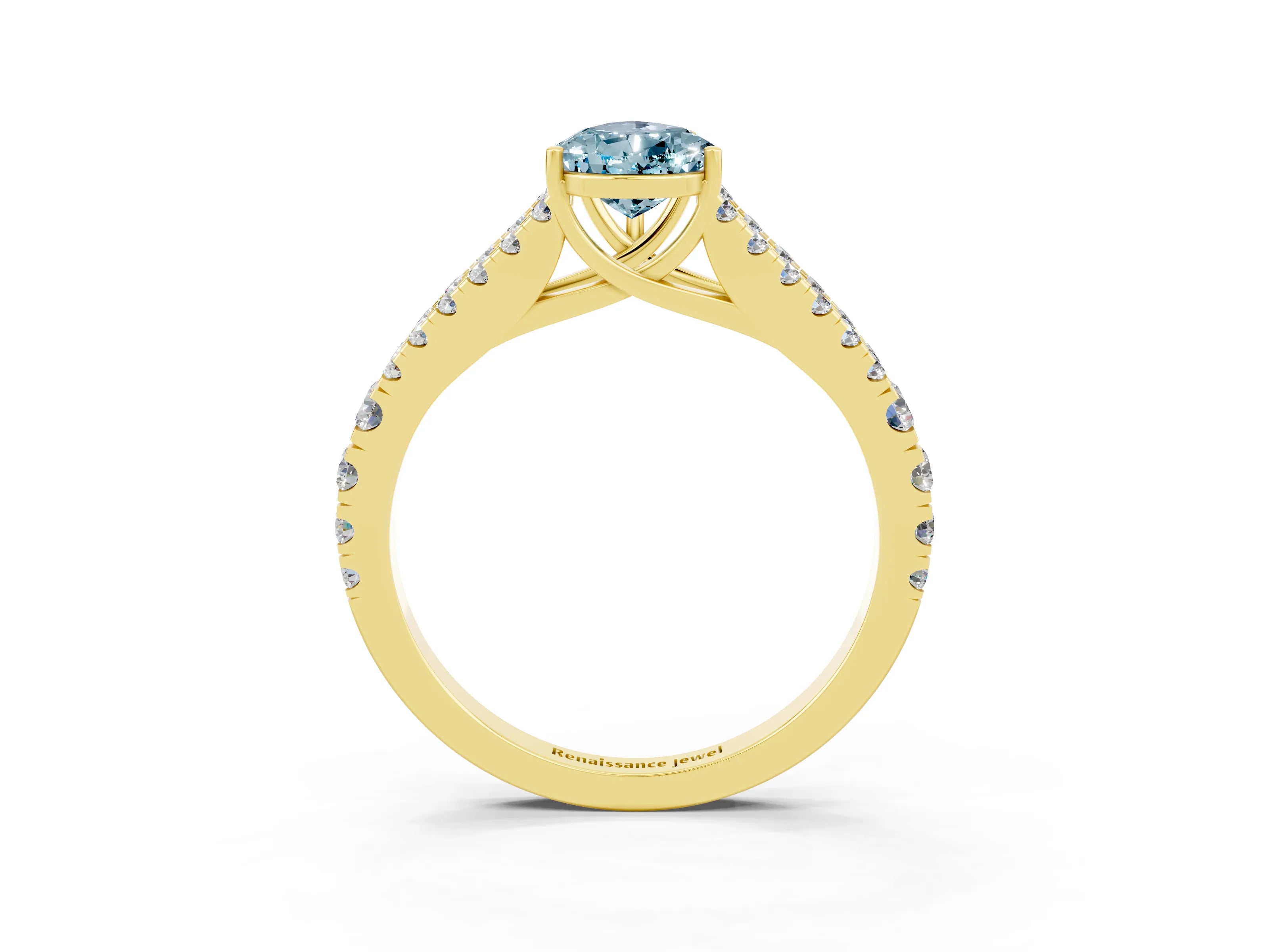 Yellow gold Pear Cut Aquamarine Split Shank Pavé Engagement Ring with Four-Prong Setting_15